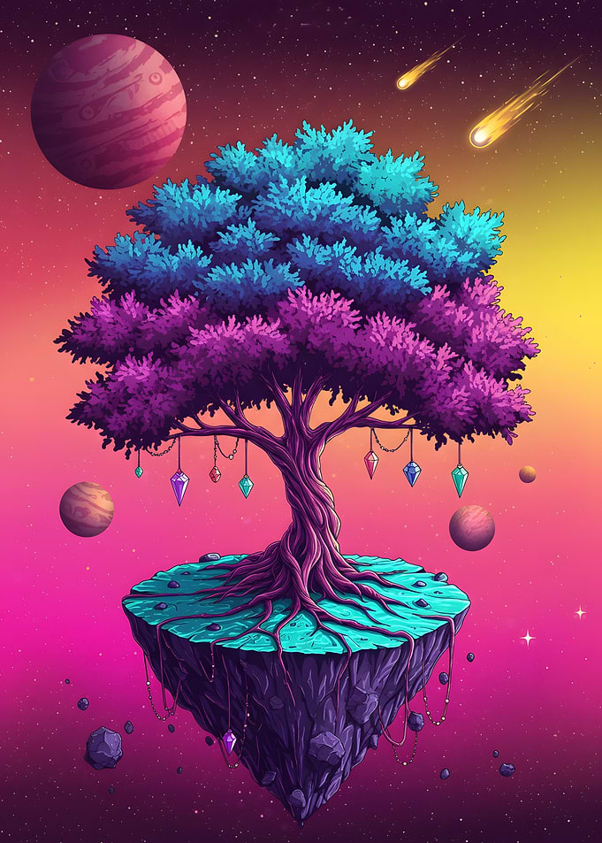 Floating Island Tree with Crystals