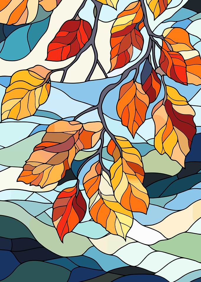 Autumn Leaves Stained Glass Style Illustration