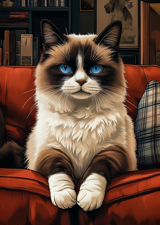 Ragdoll Cat on Red Couch