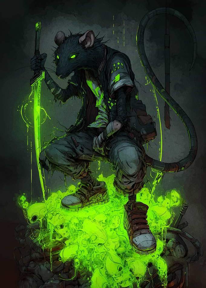 Cyberpunk Rat Warrior with Glowing Sword