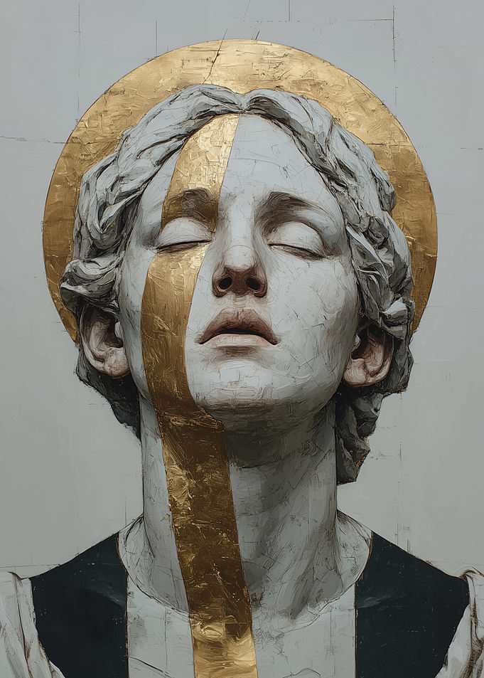 Golden Haloed Figure with Closed Eyes