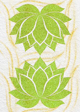 Green Lotus Flowers with Golden Accents