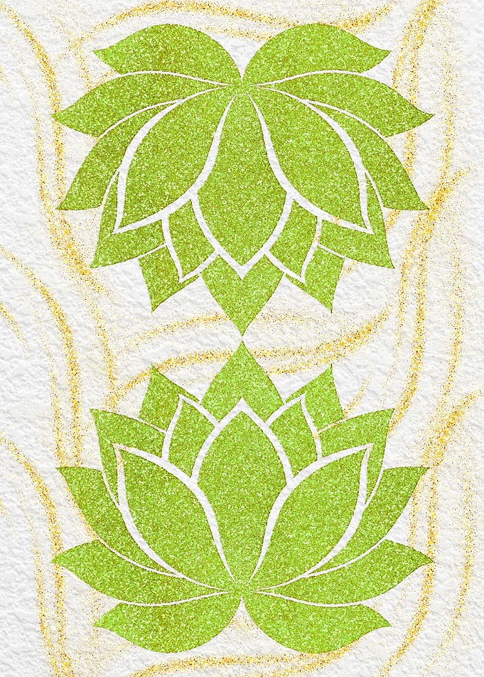 Green Lotus Flowers with Golden Accents