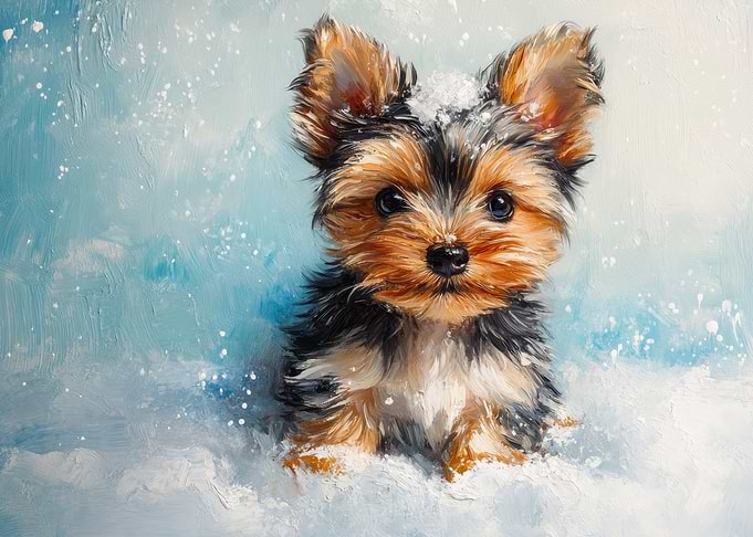 Yorkie Puppy in Snow Painting | Tiny Winter Adventurer