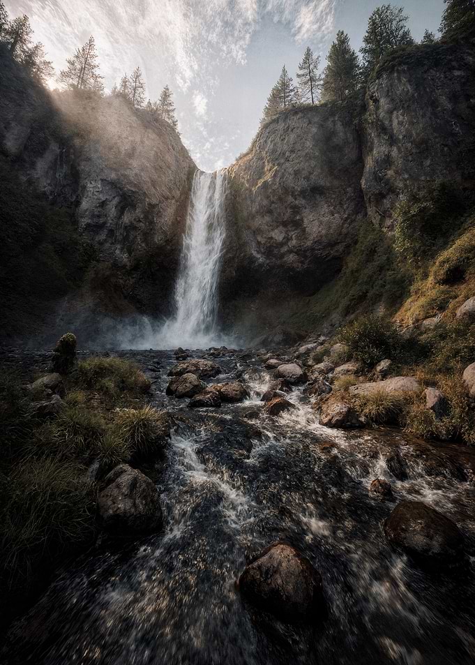Majestic Waterfall in Rocky Landscape