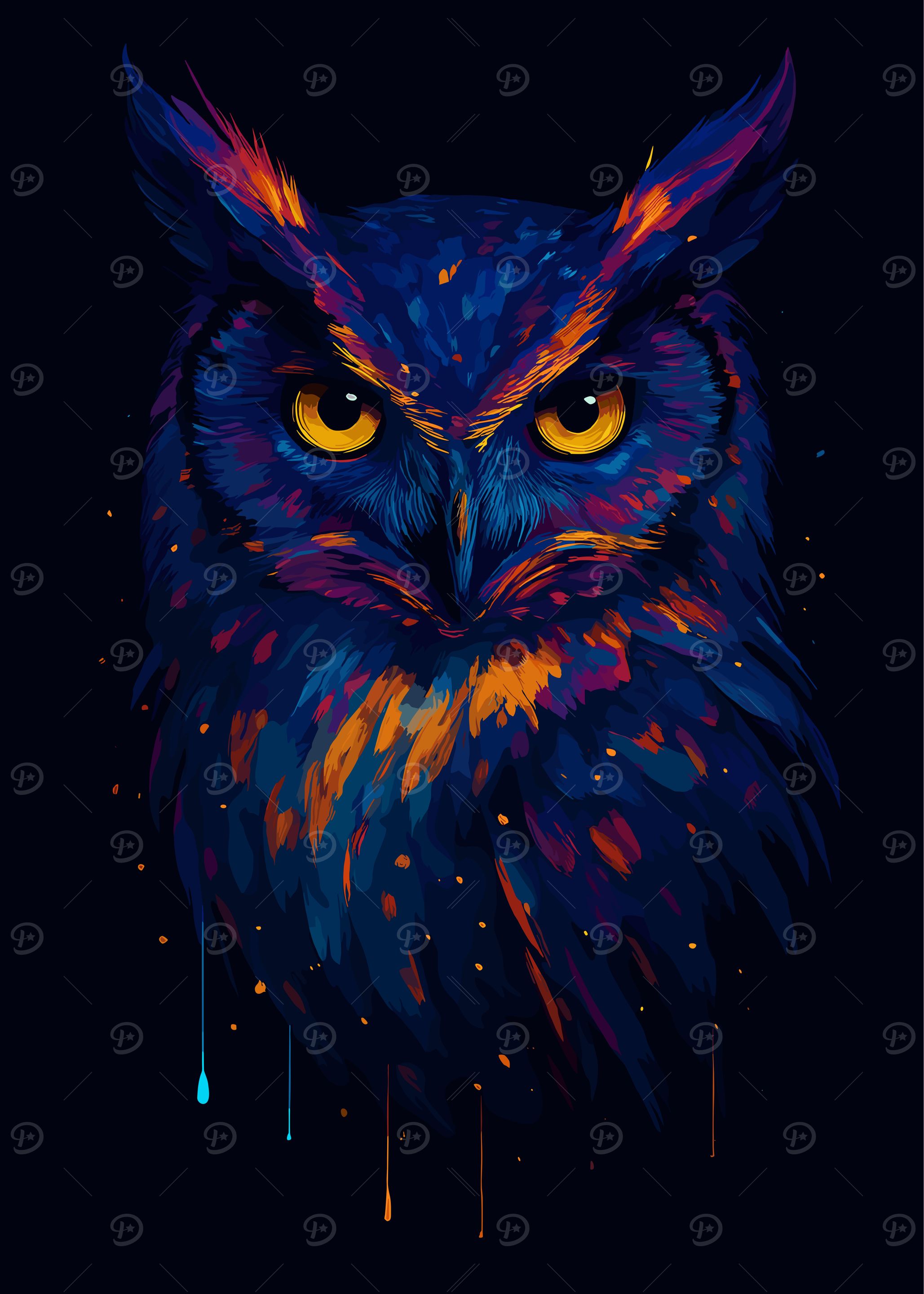 Colorful Owl Portrait on Dark Background