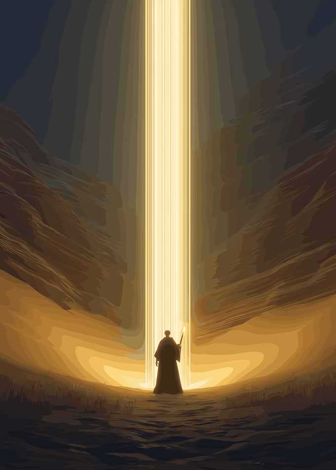 Wizard under a beam of light