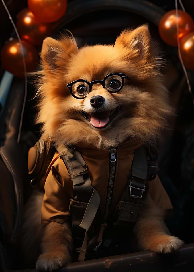 Pomeranian Dog with Glasses and Jacket
