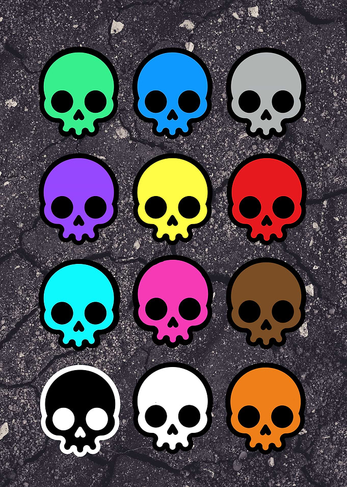 Colorful Skulls on Cracked Background
