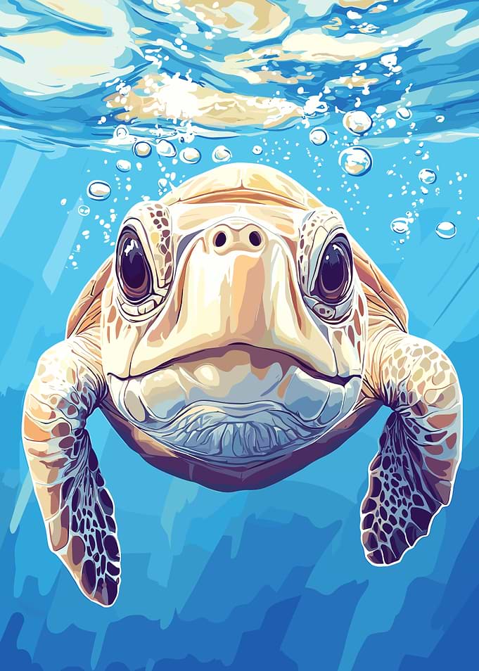 Sea Turtle Underwater Portrait