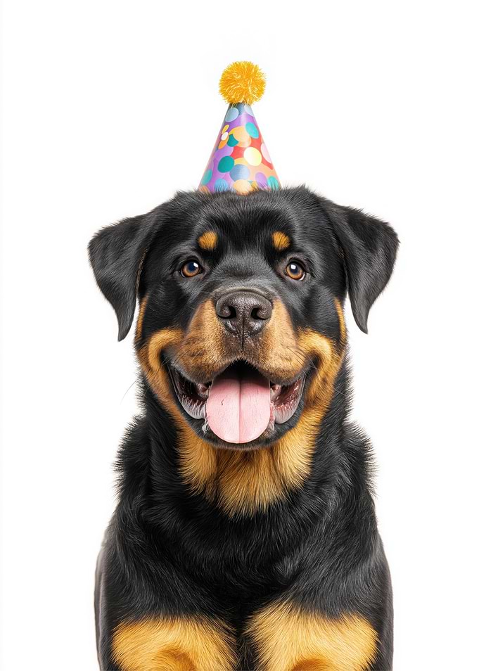 Rottweiler Dog with Party Hat