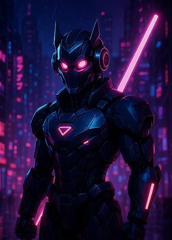 Cyberpunk Robot in Neon Cityscape