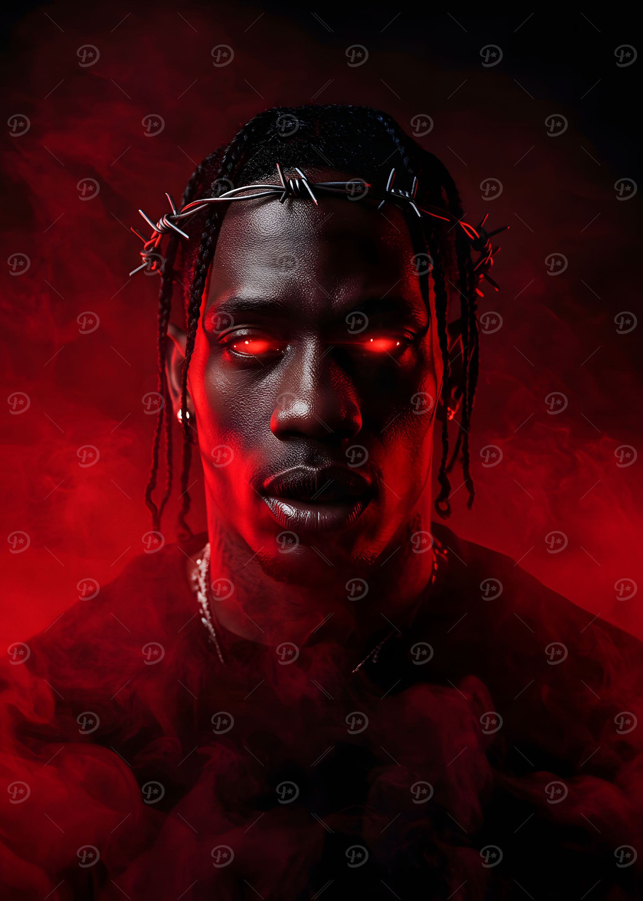 Travis Scott Portrait with Barbed Wire Crown