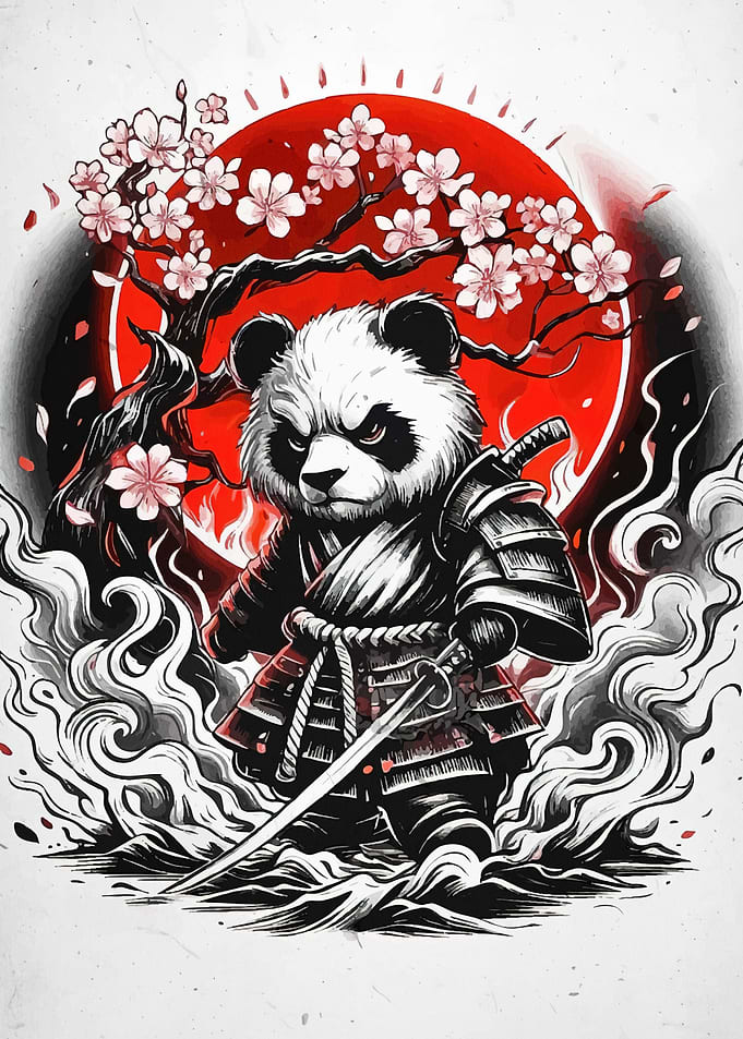 Samurai Panda Cherry Blossoms
