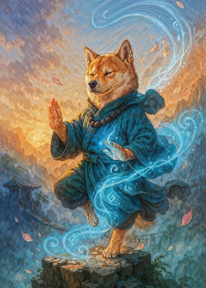 Funny Shiba Inu Monk Casting Meditation Magic