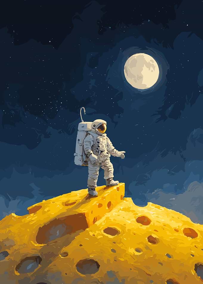 Astronaut on Cheese Moon Illustration