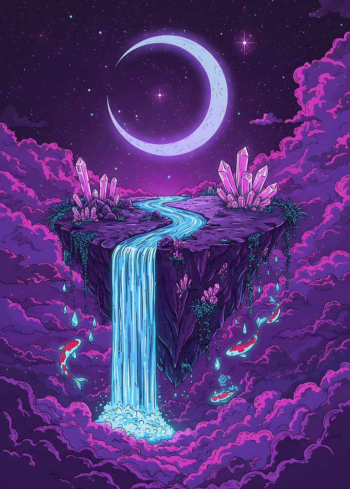 Floating Island with Waterfall and Koi