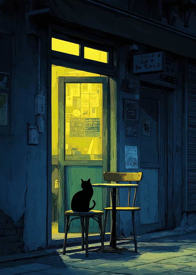 Black Cat at Cafe Doorway