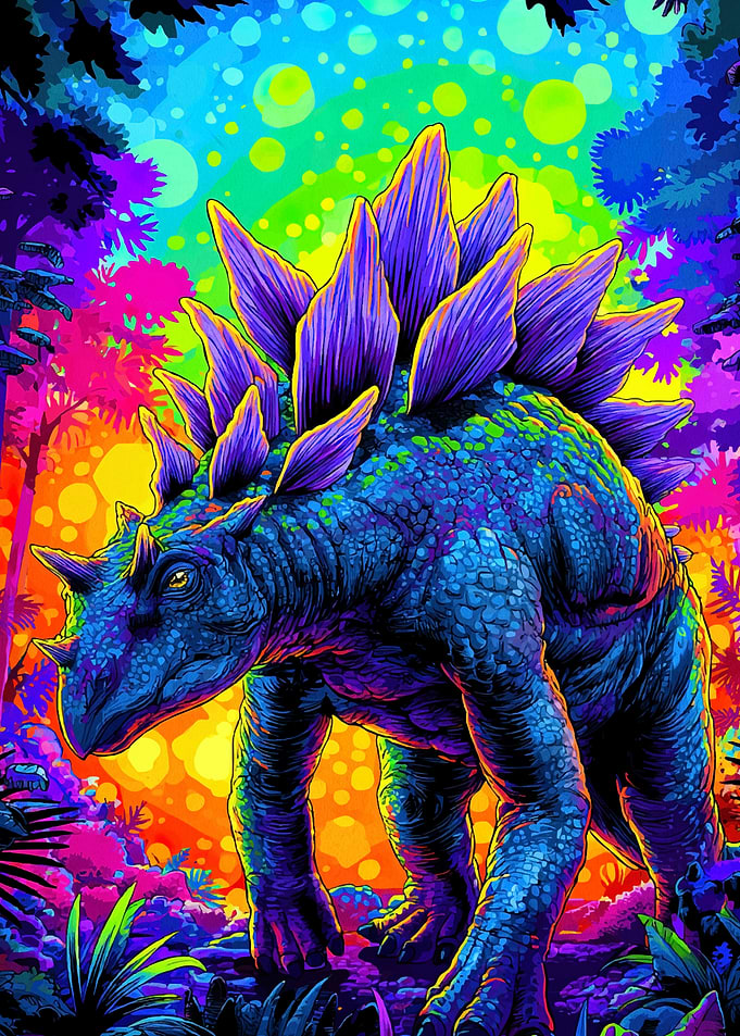 Psychedelic Stegosaurus Vibrant Jungle