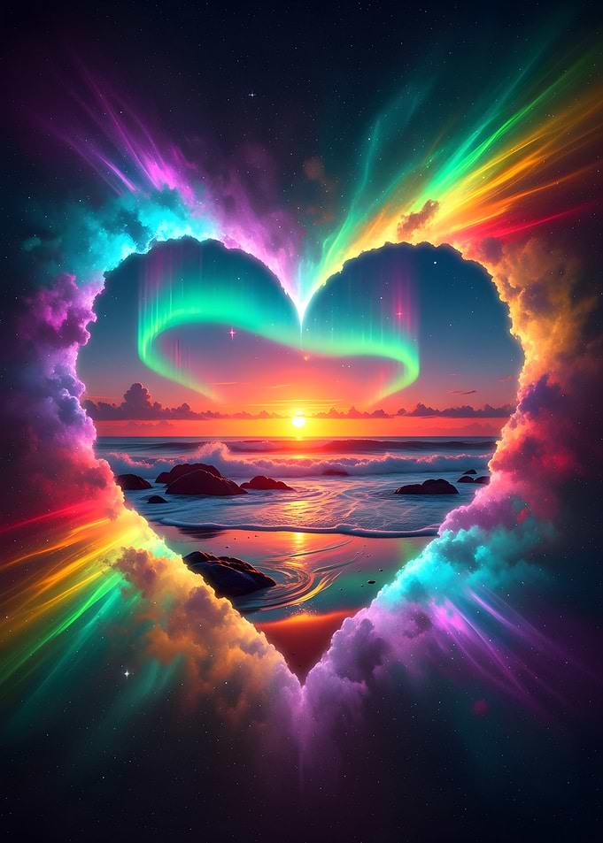 Heart-Shaped Aurora Over Ocean Sunset