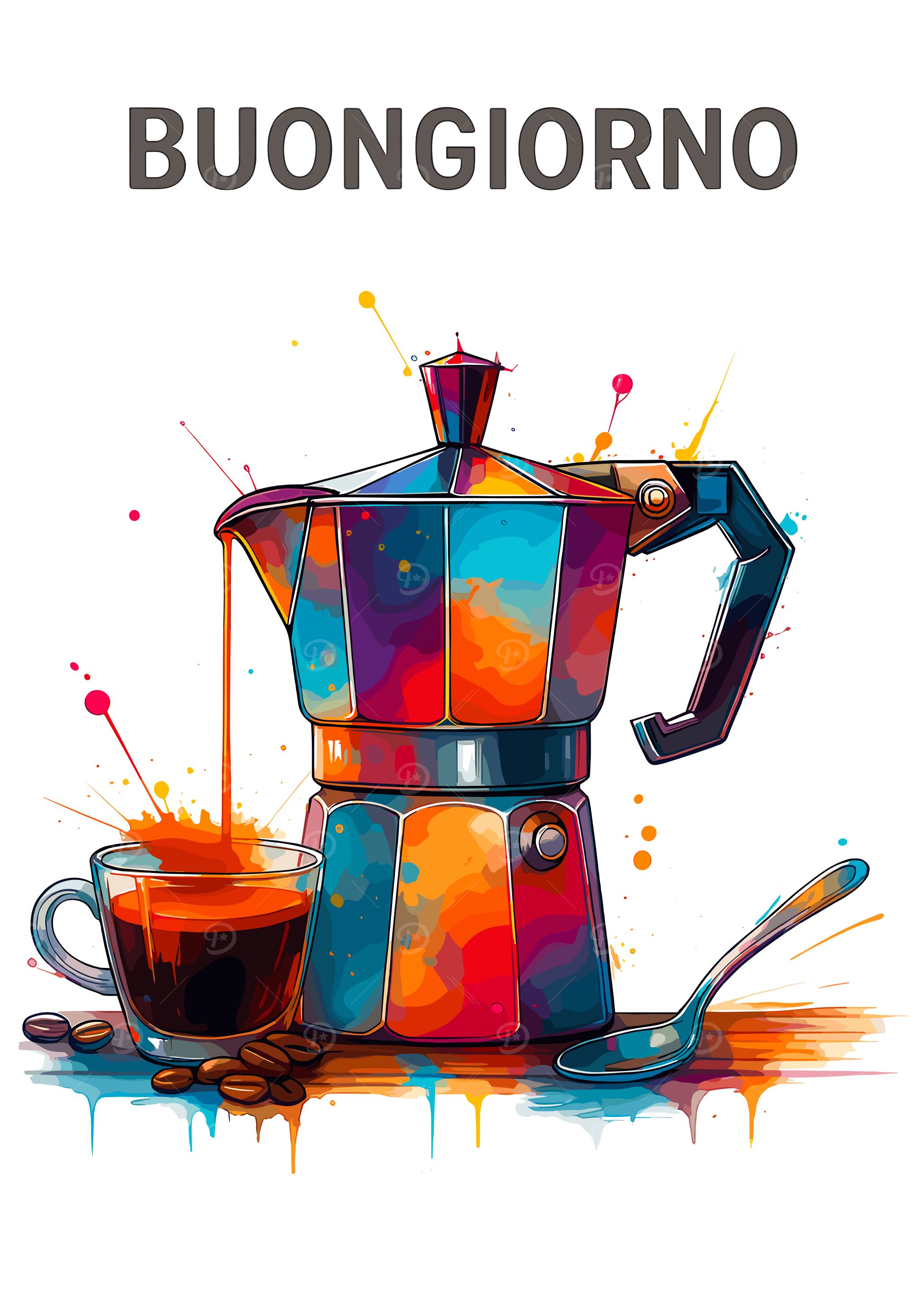Colorful Coffee Still Life with Buongiorno Text