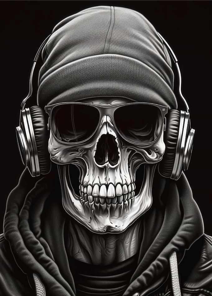Skull with Headphones and Sunglasses
