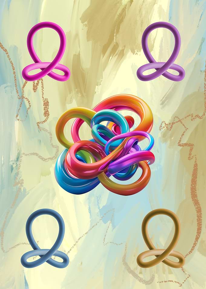Colorful Abstract Knots on Painted Background