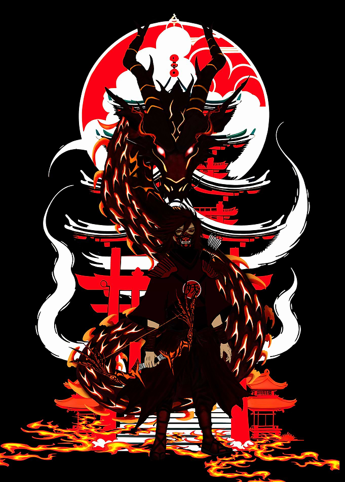 Dragon Archer in Japanese Landscape