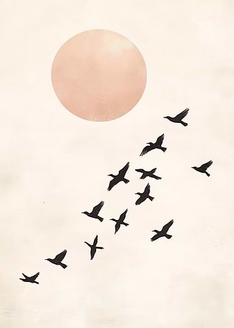 Birds Flying Towards Sun