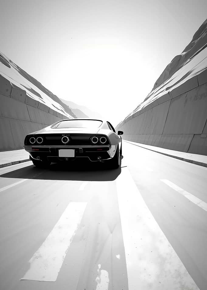 Classic car on a mountain road