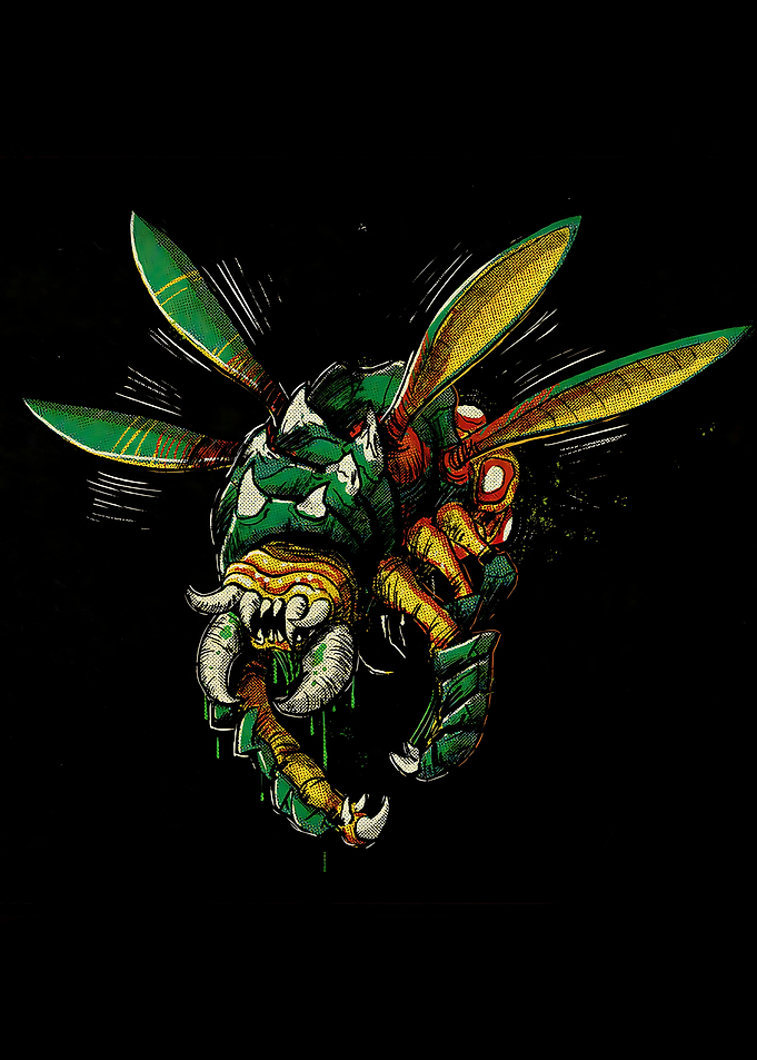 Monster wasp illustration on black background