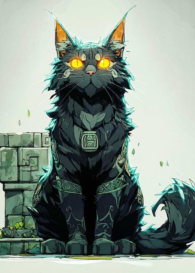 Stylized Black Cat with Glowing Eyes
