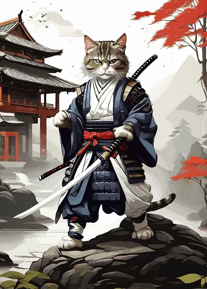Samurai Cat Japanese Landscape
