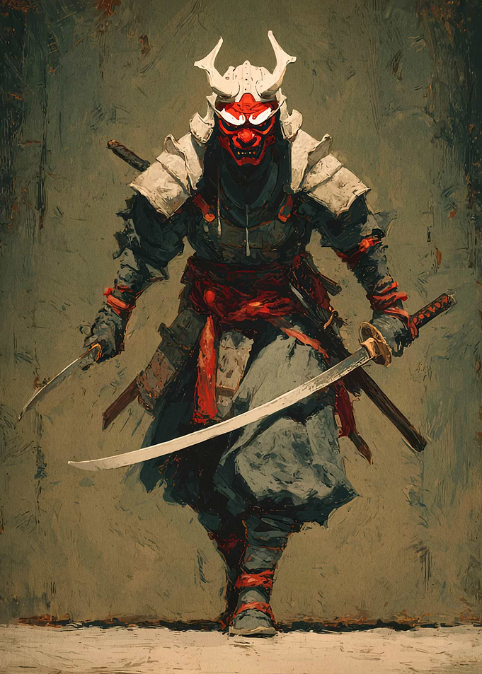 Samurai Warrior with Red Mask