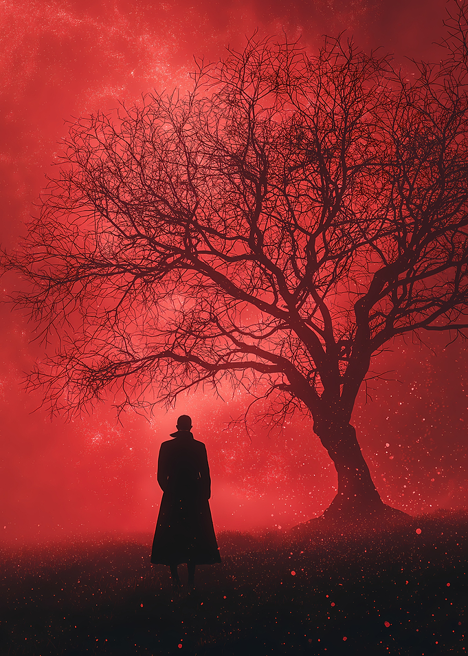 The Watcher Beneath the Crimson Sky