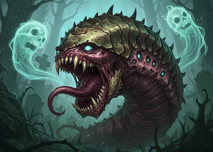 Monster Worm with Ghosts in Forest