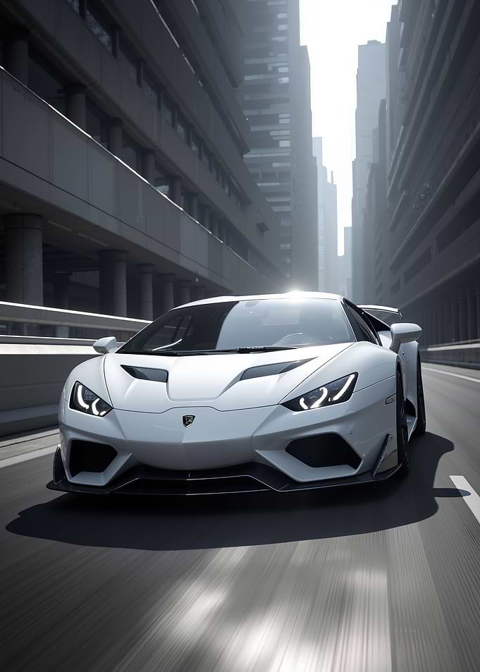 White Lamborghini in Cityscape
