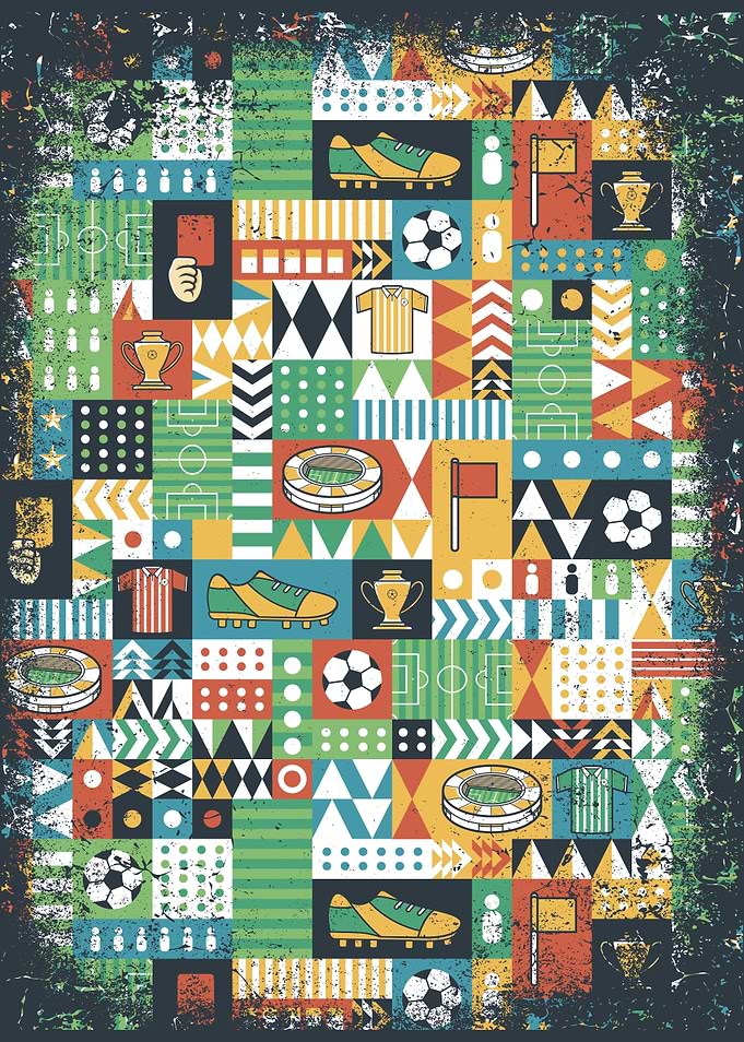 Colorful Soccer Pattern with Grunge Texture