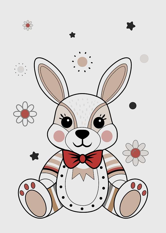 Cute Plush Bunny with Red Bow Tie