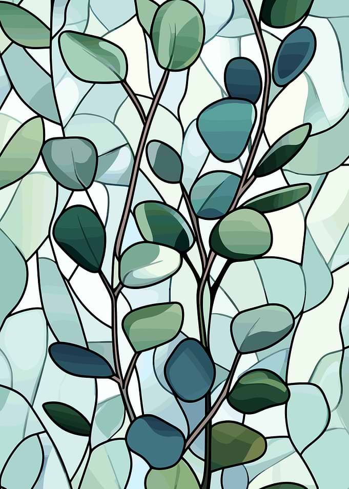 Eucalyptus Leaves Stained Glass Style Illustration