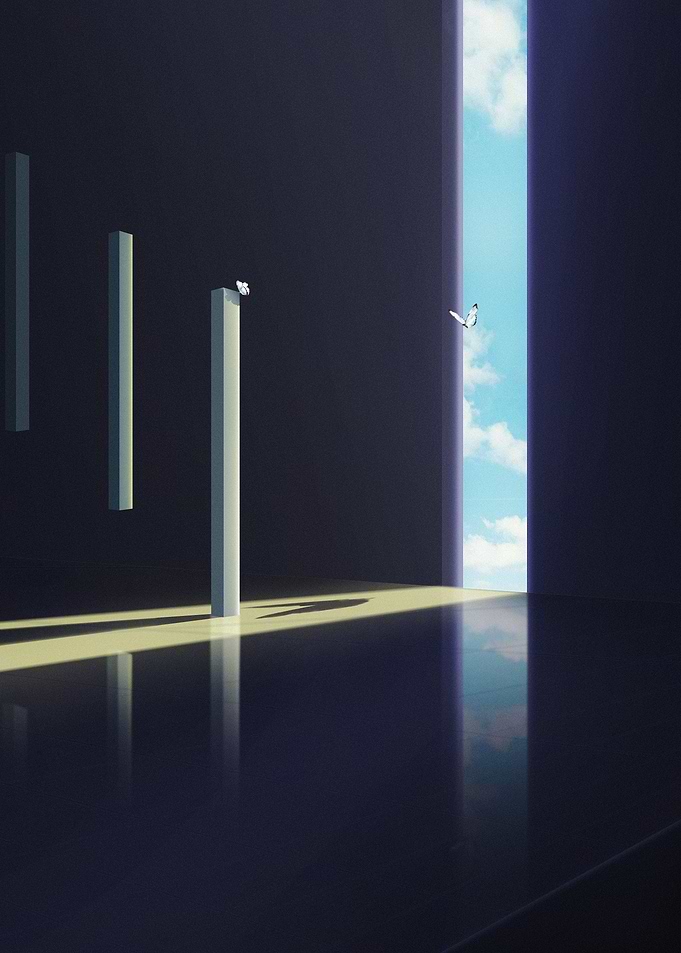 Minimalist Pillars and Butterflies