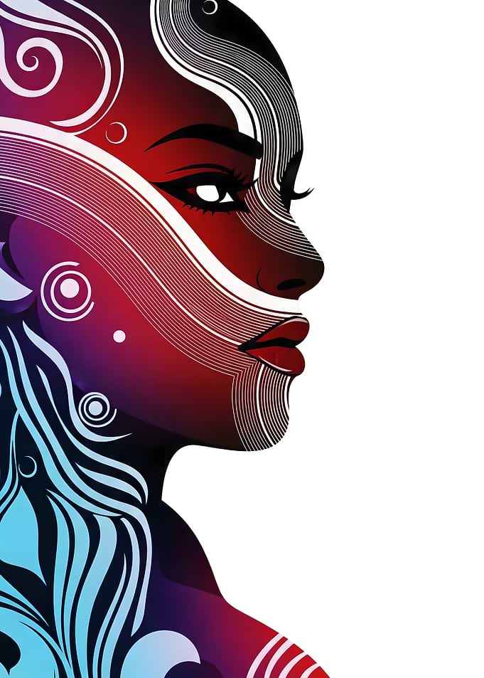 Abstract Woman Portrait with Line Art
