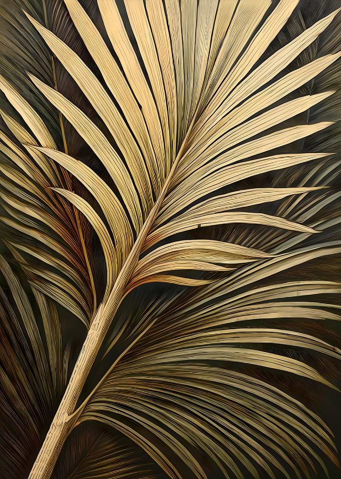 Golden Palm Leaf Abstract Art