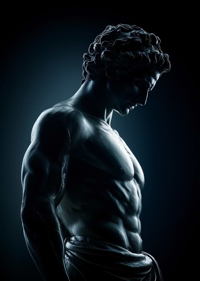 Classical Male Statue in Blue Light