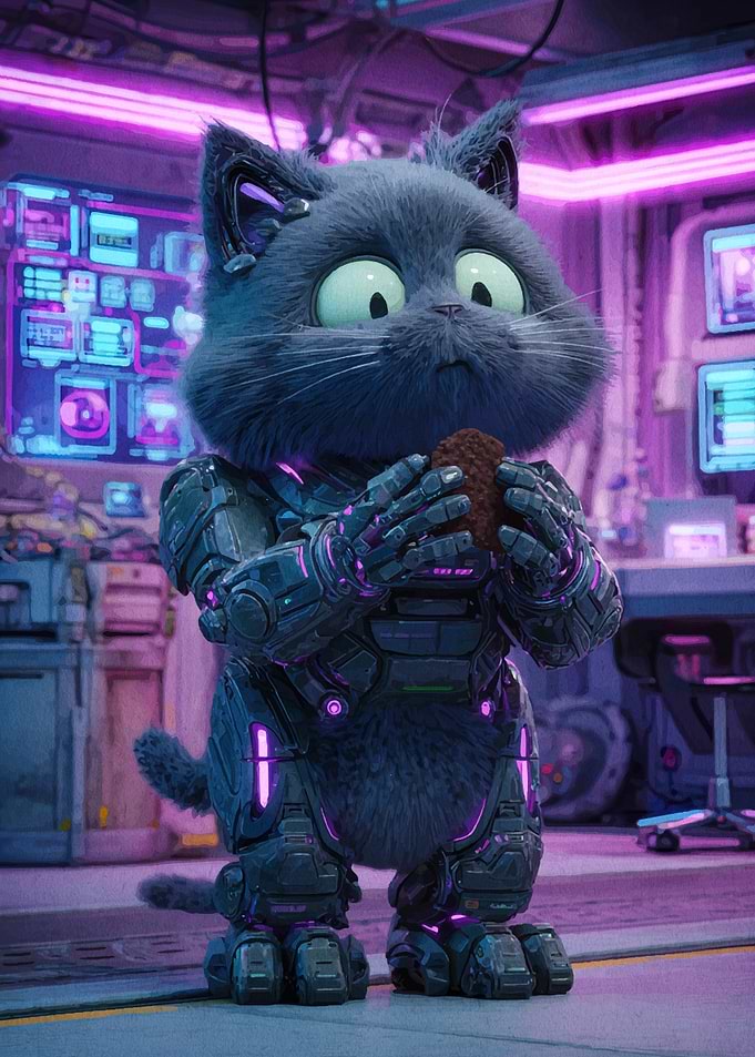 Cyberpunk Cat with Cookie