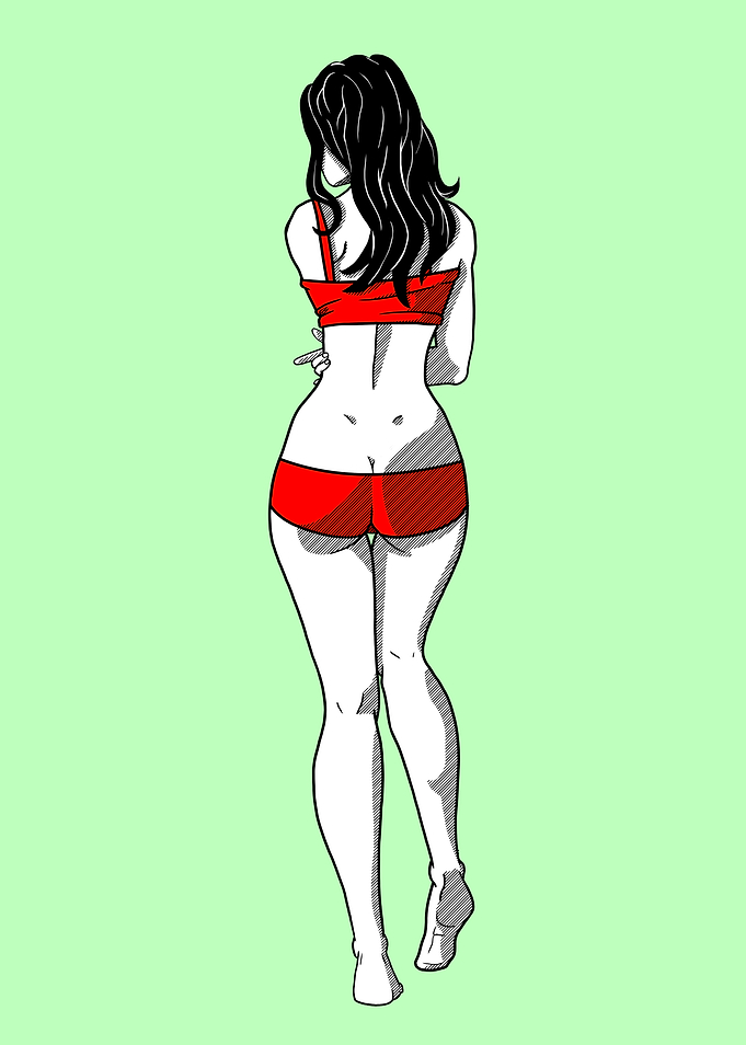 Woman in Red Outfit, Back View