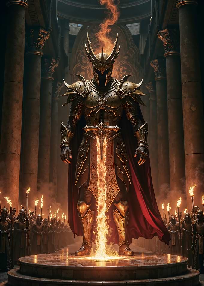 Golden Knight with Fire Sword