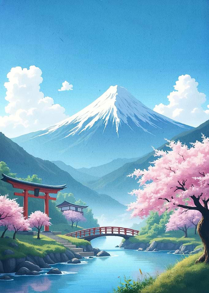 Fuji Cherry Blossoms Landscape