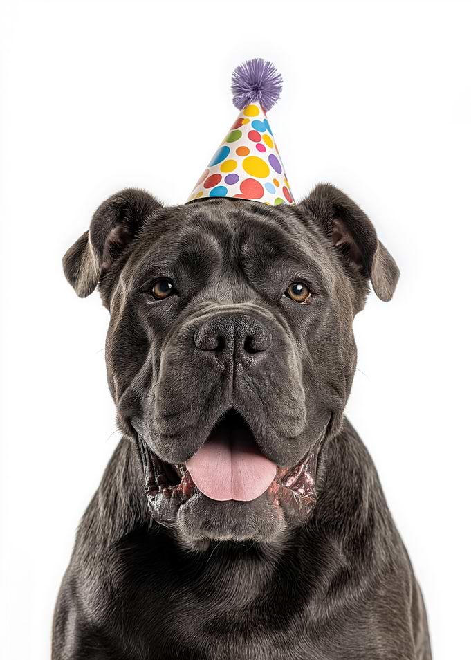 Cane Corso Dog with Party Hat