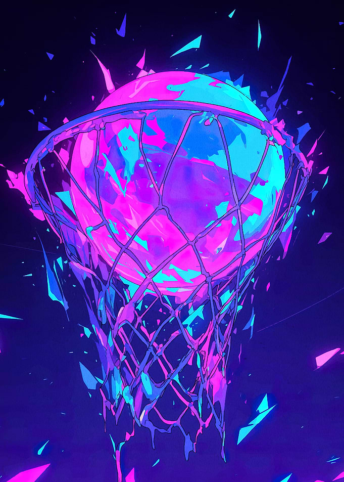 Neon Basketball Through Net Illustration